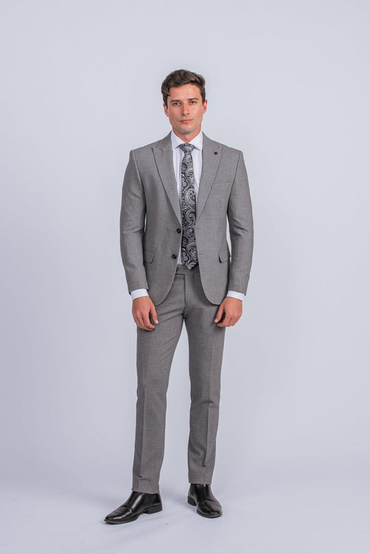 Grey Textured Regular Fit Suit - Roban