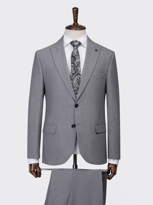 Grey Textured Regular Fit Suit - Roban