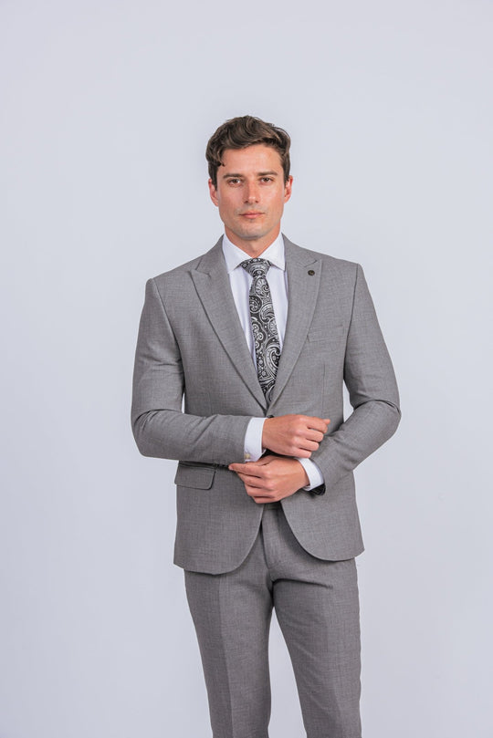 Grey Textured Regular Fit Suit - Roban