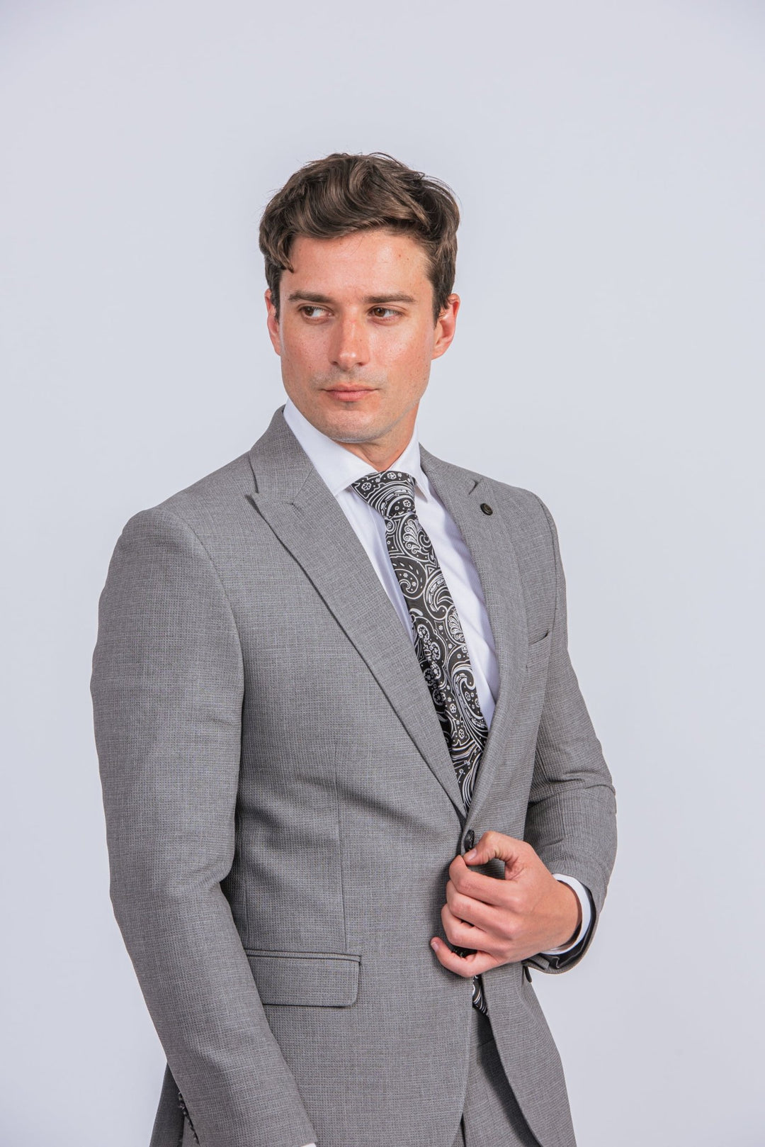 Grey Textured Regular Fit Suit - Roban