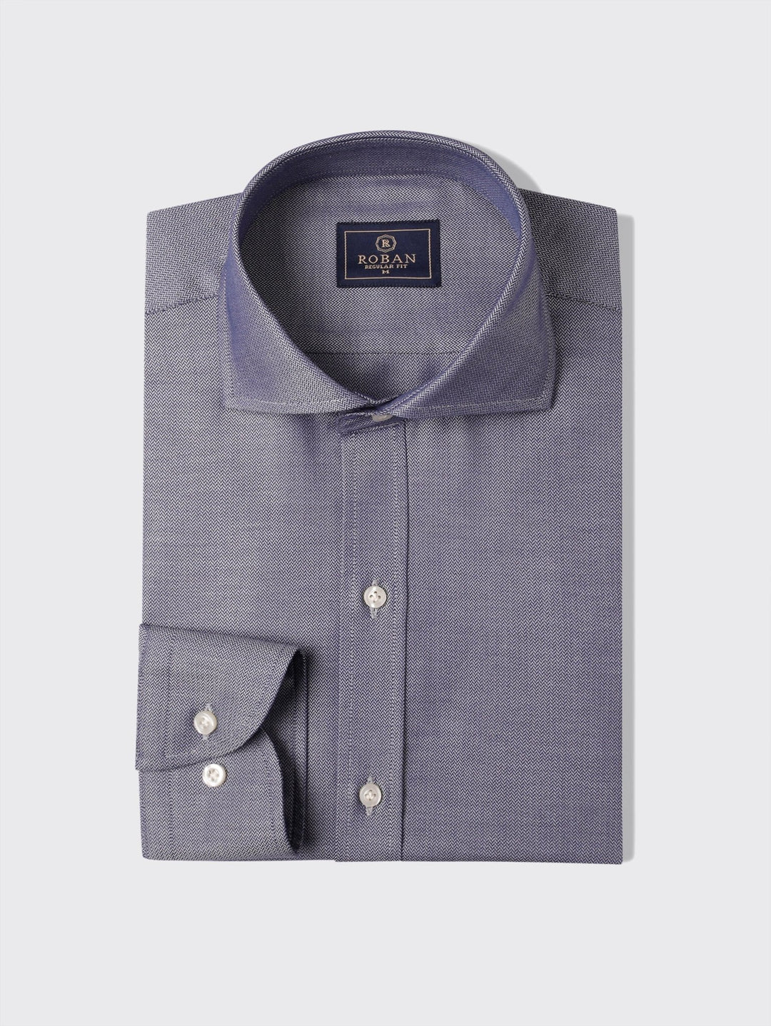 Herringbone Cotton Regular Fit Shirt - Roban