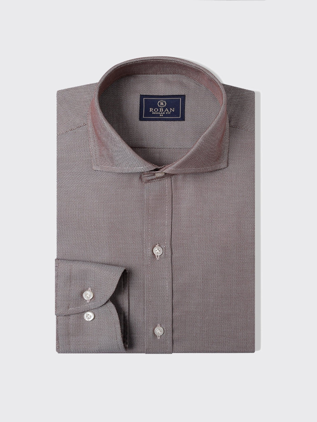 Herringbone Cotton Regular Fit Shirt - Roban