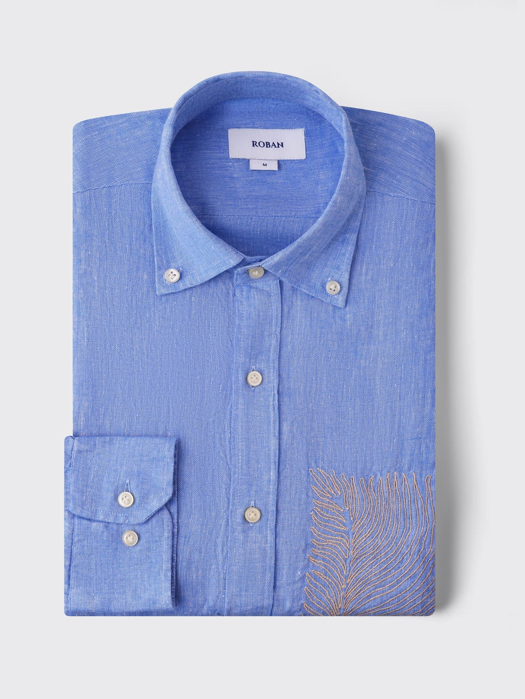 MONOCHROME LEAF EMBROIDERED LINEN SHIRT - Roban