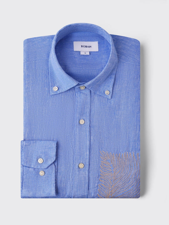 MONOCHROME LEAF EMBROIDERED LINEN SHIRT - Roban