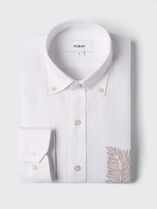 MONOCHROME LEAF EMBROIDERED LINEN SHIRT - Roban