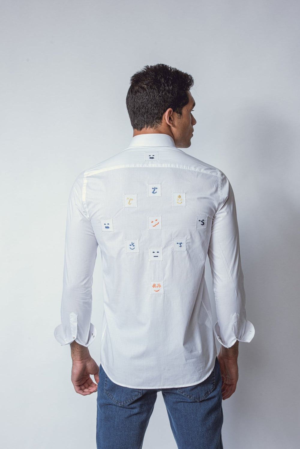 PLAIN FINE COTTON SHIRT WITH EMBROIDERY - Roban