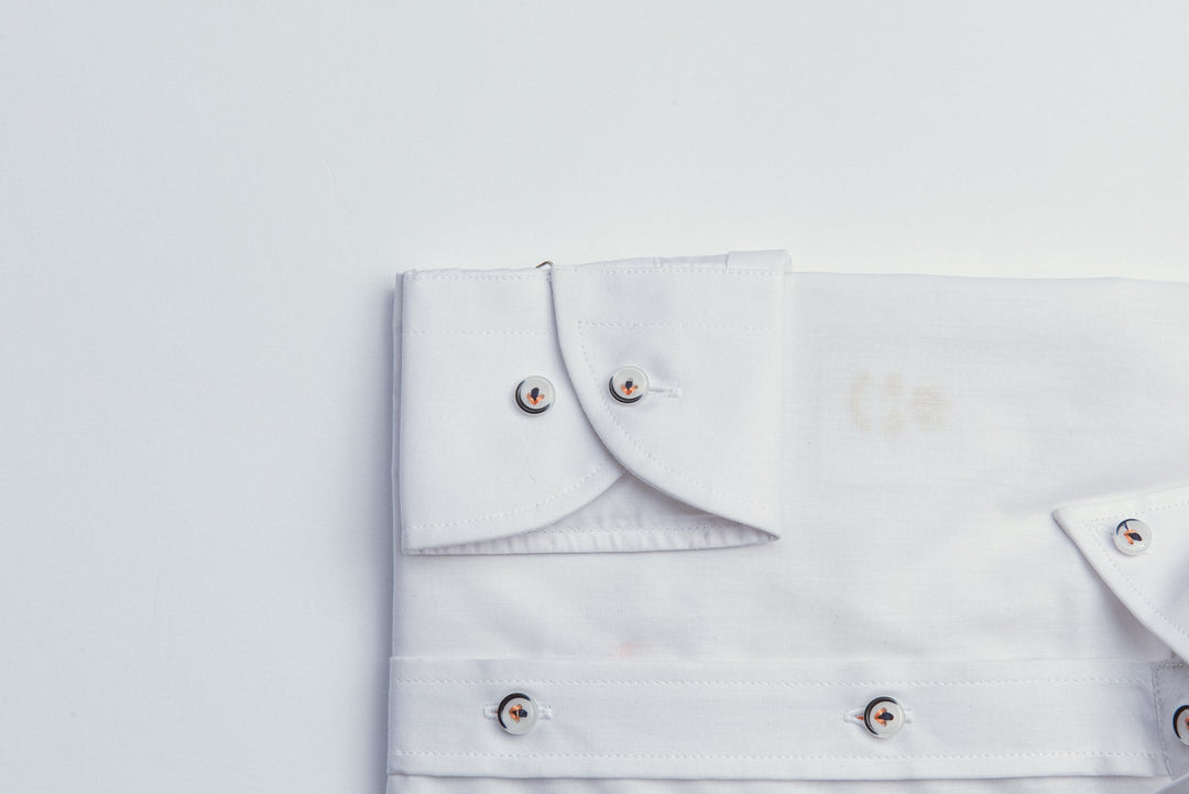 PLAIN FINE COTTON SHIRT WITH EMBROIDERY - Roban