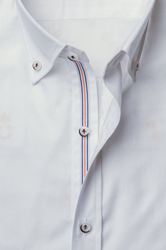 PLAIN FINE COTTON SHIRT WITH EMBROIDERY - Roban