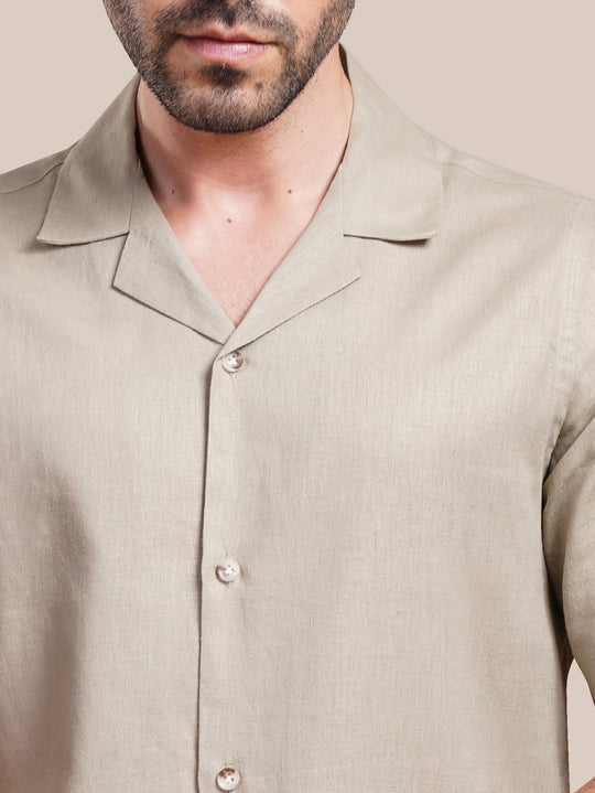 PLAIN WASHED COTTON LINEN CASUAL FIT SHIRT - Roban