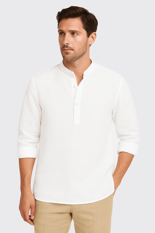 PLAIN WASHED LINEN REGULAR FIT SHIRT - Roban
