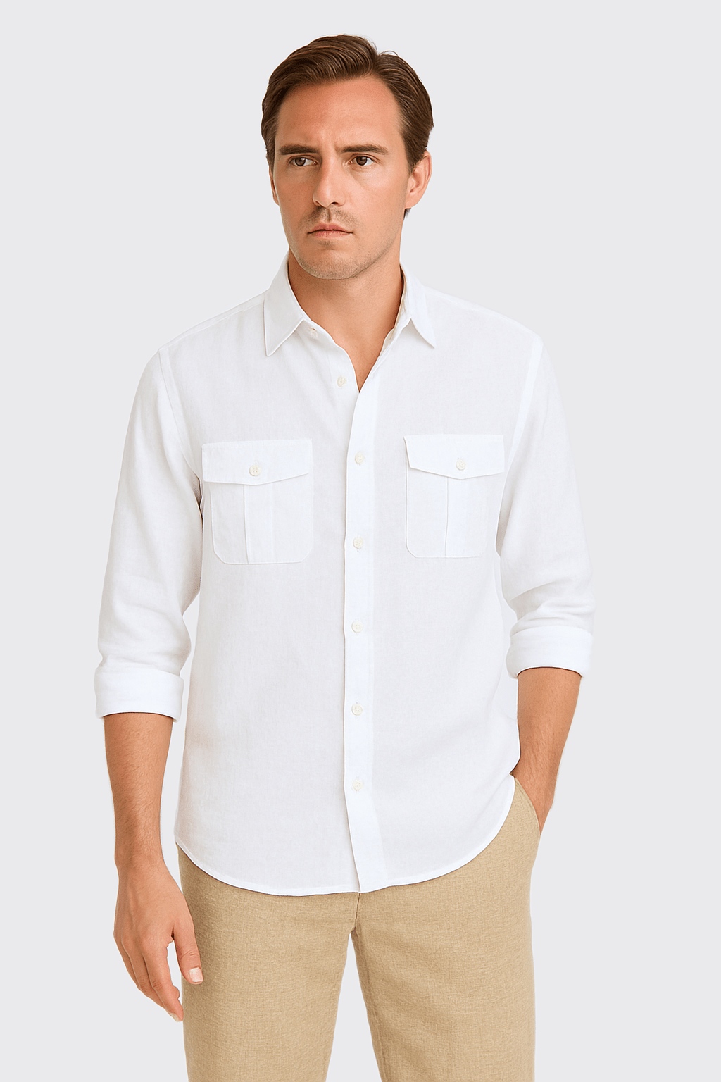PLAIN WASHED LINEN REGULAR FIT SHIRT - Roban