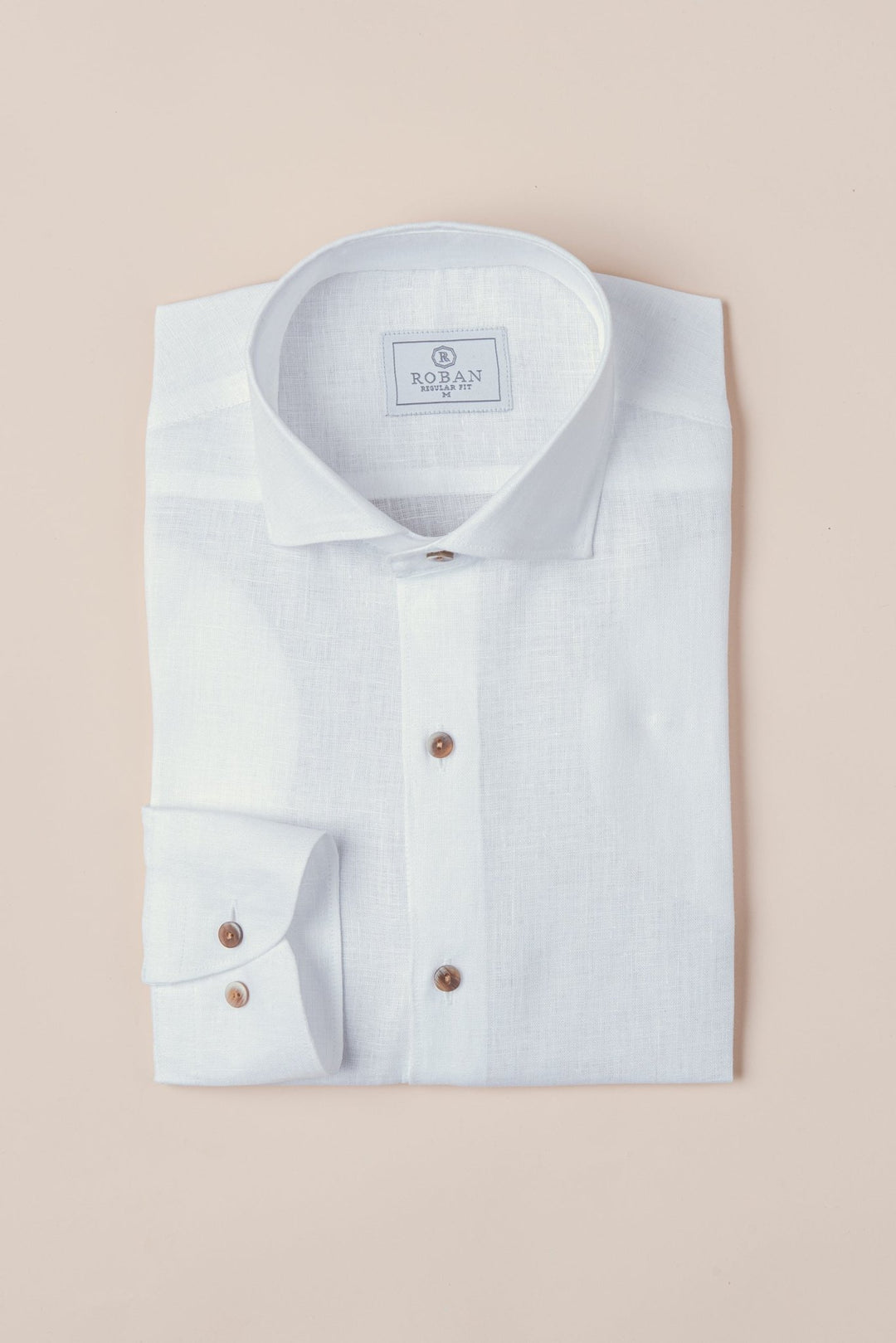 PURE LINEN PLAIN REGULAR FIT SHIRT - Roban