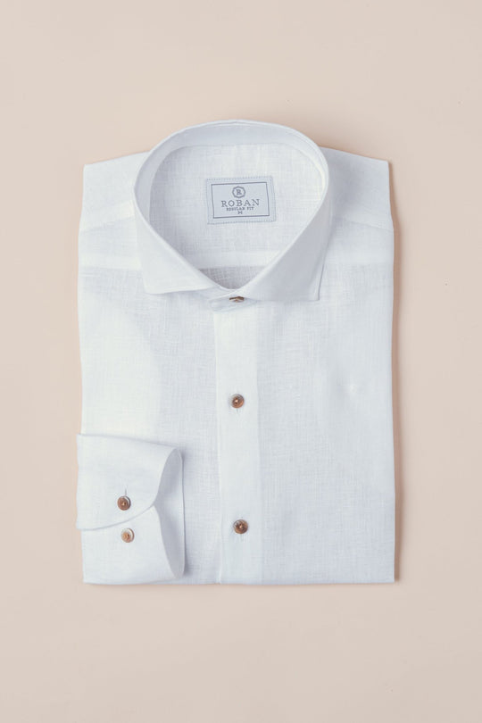 PURE LINEN PLAIN REGULAR FIT SHIRT - Roban
