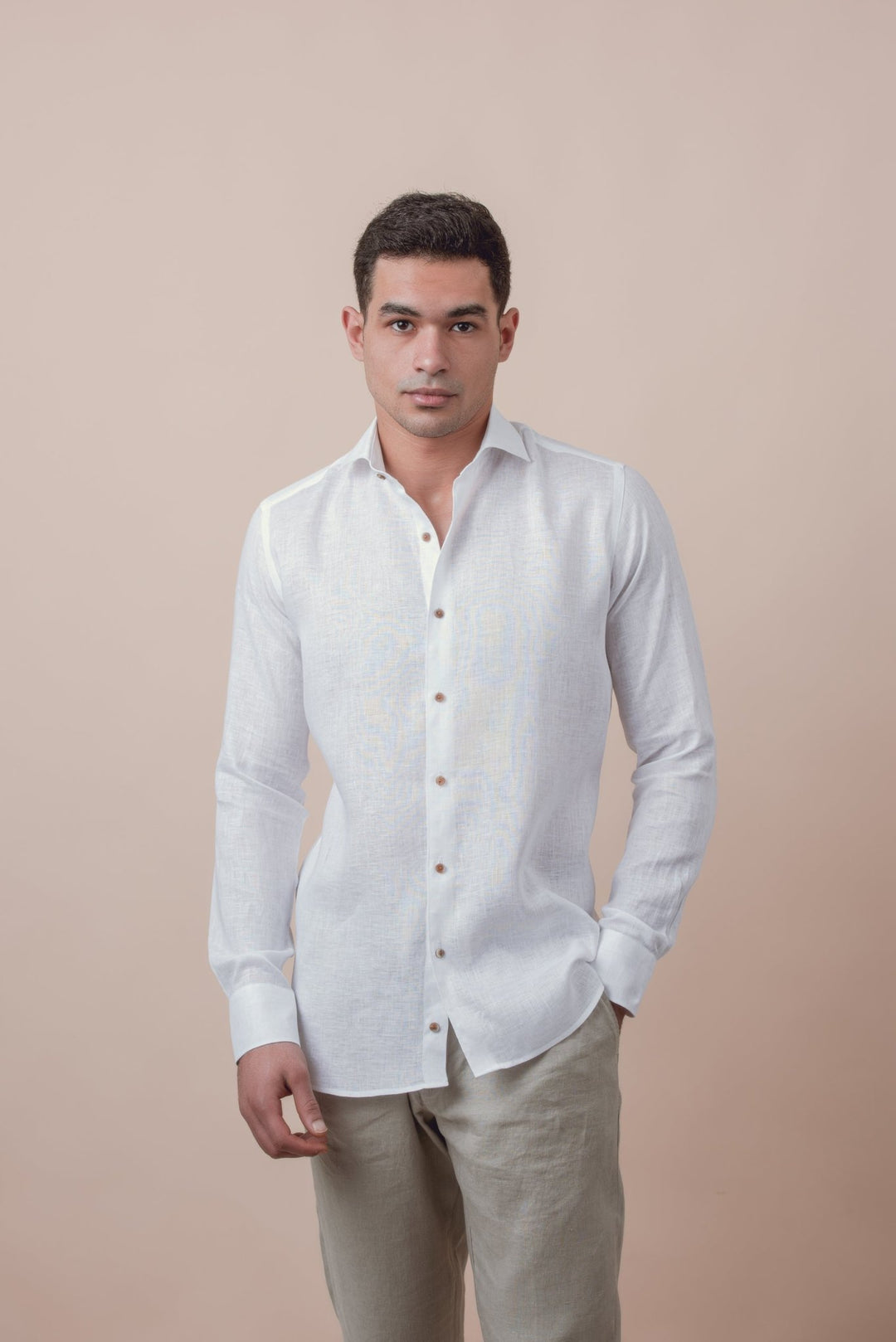 PURE LINEN PLAIN REGULAR FIT SHIRT - Roban