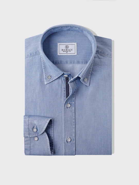 Regular Fit Washed Denim Shirt - Roban