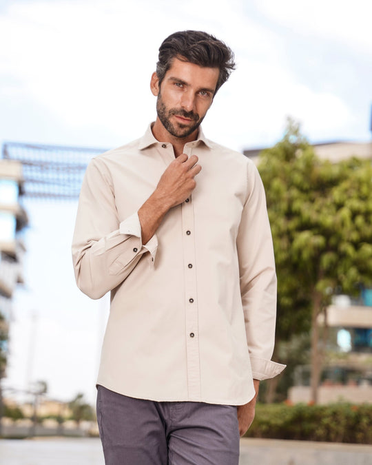 Regular Fit Washed Gabardine Shirt - Roban