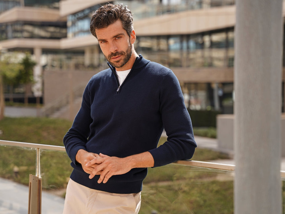 Ribbed Half - Zip Turtleneck Pullover - Roban