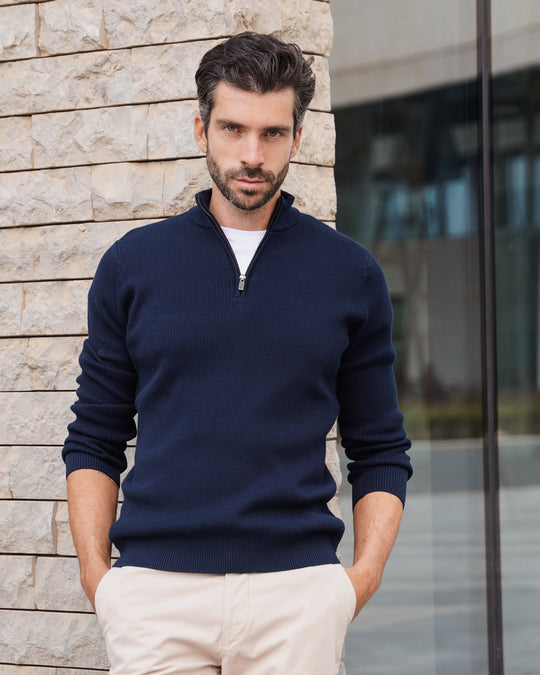 Ribbed Half - Zip Turtleneck Pullover - Roban