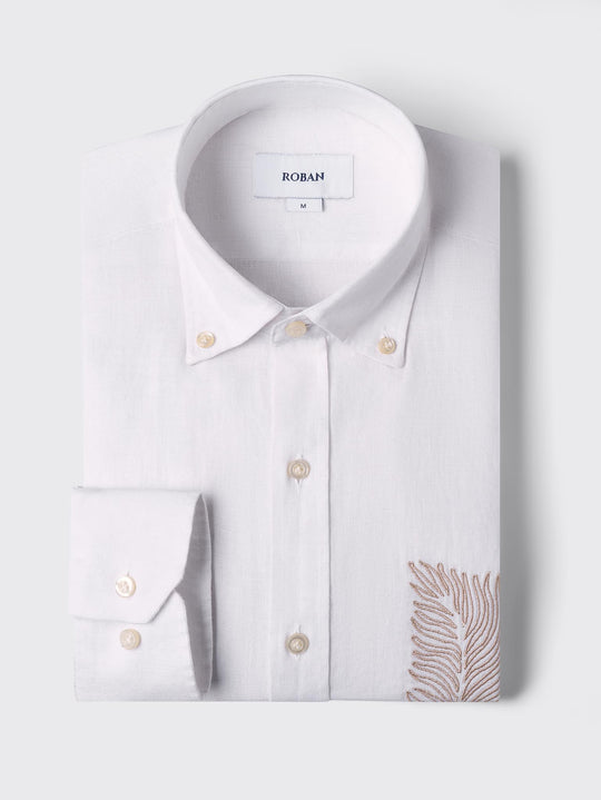 MONOCHROME LEAF EMBROIDERED LINEN SHIRT