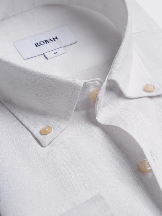 MONOCHROME LEAF EMBROIDERED LINEN SHIRT