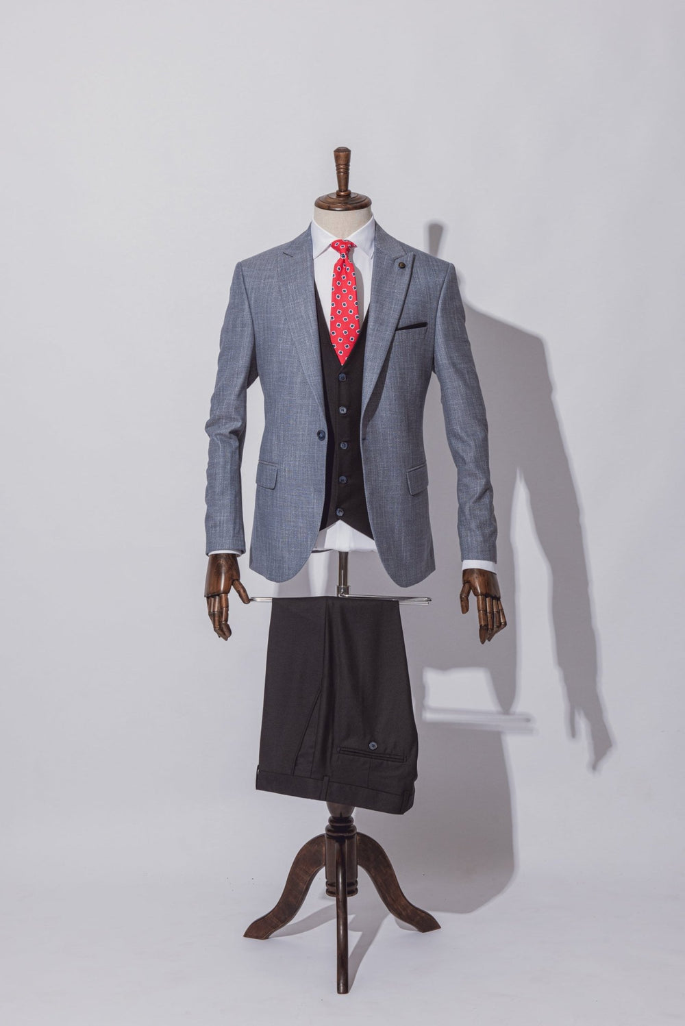 SKY BLUE HERRINGBONE 3 PIECES SLIMT FIT SUIT - Roban