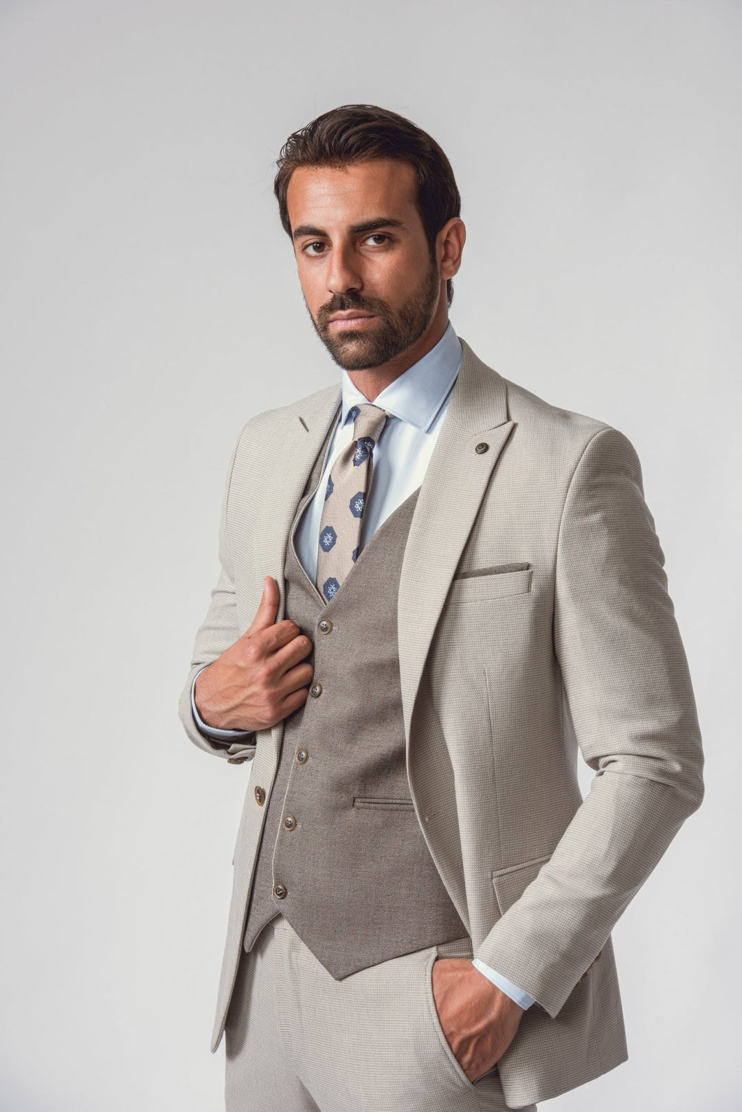 SLIM FIT 3 PIECES TEXTURE PLAIN SUIT - Roban