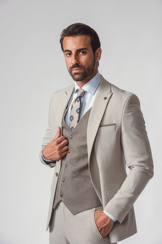 SLIM FIT 3 PIECES TEXTURE PLAIN SUIT - Roban