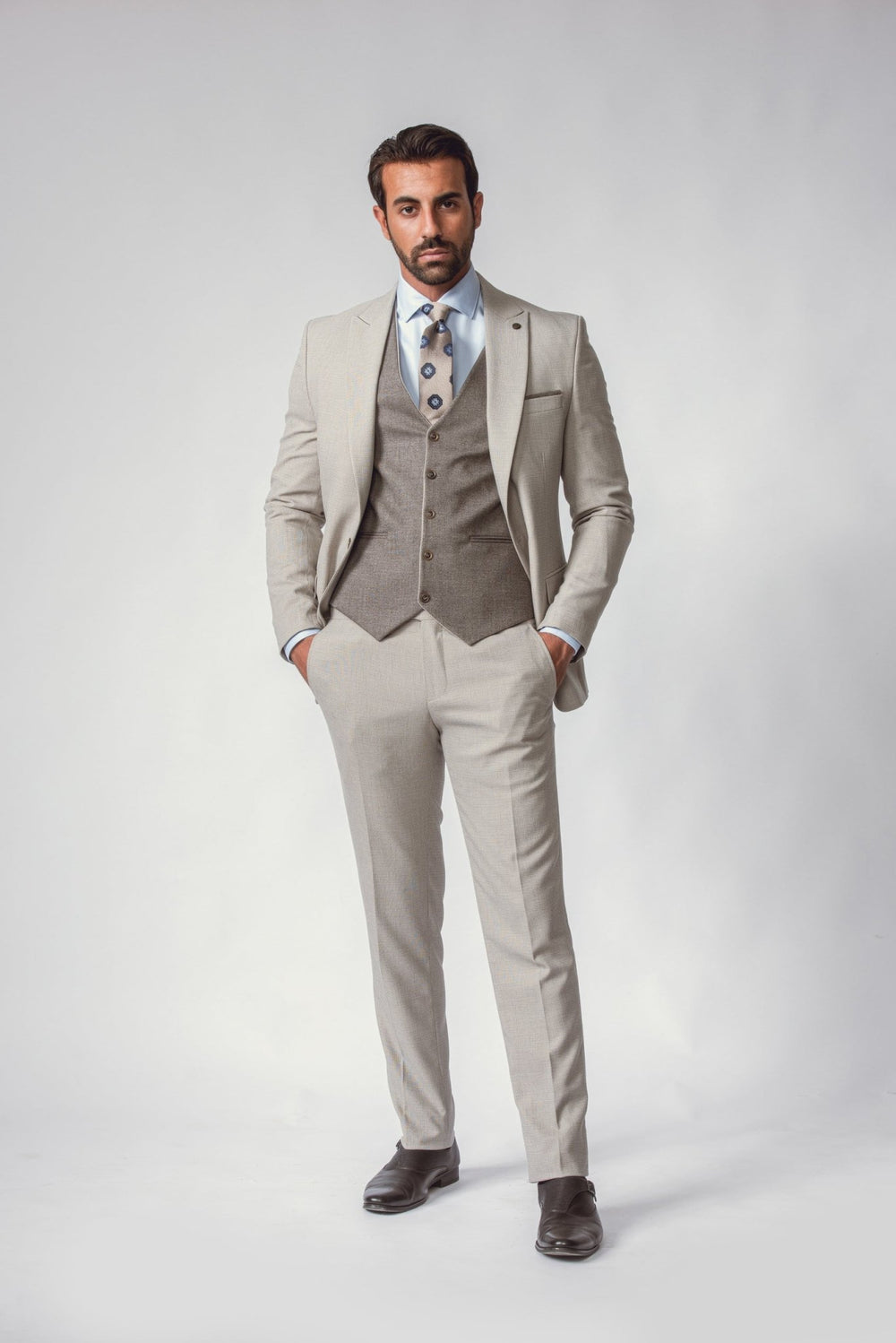 SLIM FIT 3 PIECES TEXTURE PLAIN SUIT - Roban