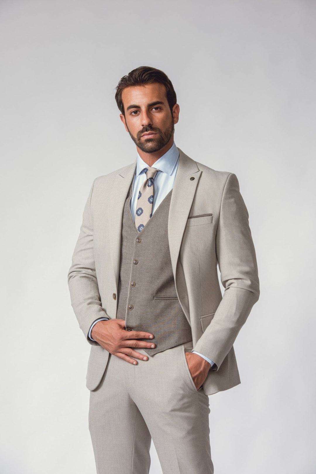 SLIM FIT 3 PIECES TEXTURE PLAIN SUIT - Roban