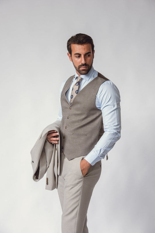 SLIM FIT 3 PIECES TEXTURE PLAIN SUIT - Roban