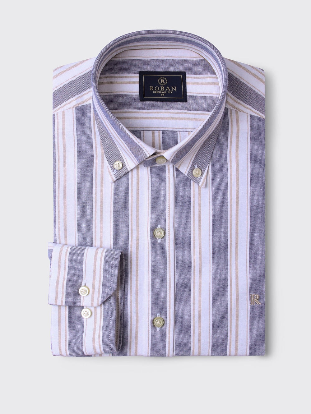 STRIBED WASHED OXFORD REGULAR FIT SHIRT - Roban