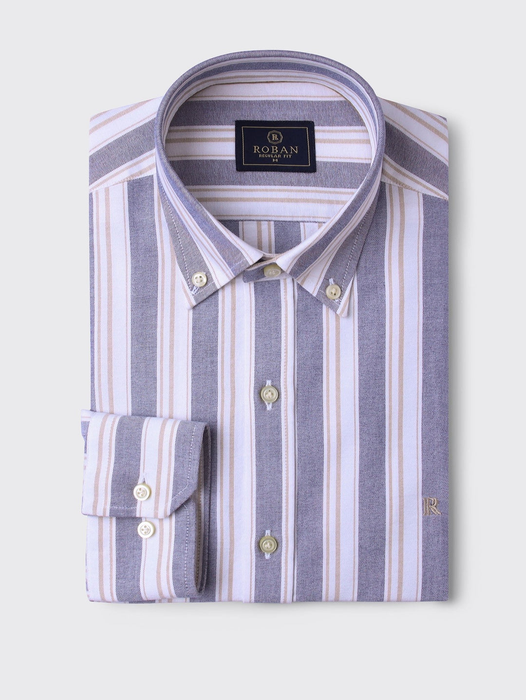STRIBED WASHED OXFORD REGULAR FIT SHIRT - Roban