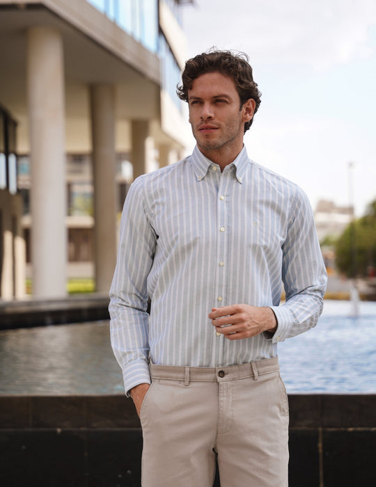 STRIBED WASHED OXFORD REGULAR FIT SHIRT - Roban