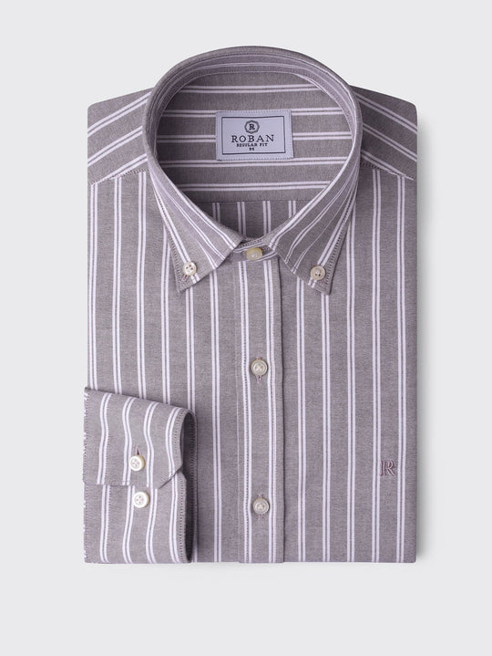 STRIBED WASHED OXFORD REGULAR FIT SHIRT - Roban