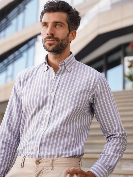 STRIBED WASHED OXFORD REGULAR FIT SHIRT - Roban