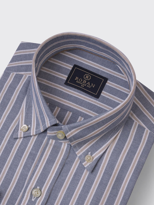 STRIBED WASHED OXFORD REGULAR FIT SHIRT - Roban