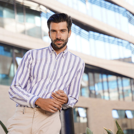 STRIBED WASHED OXFORD REGULAR FIT SHIRT - Roban