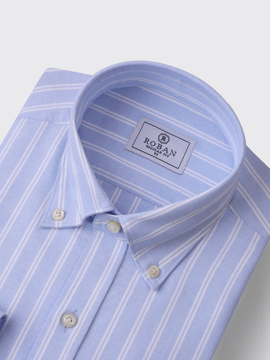 STRIBED WASHED OXFORD REGULAR FIT SHIRT - Roban