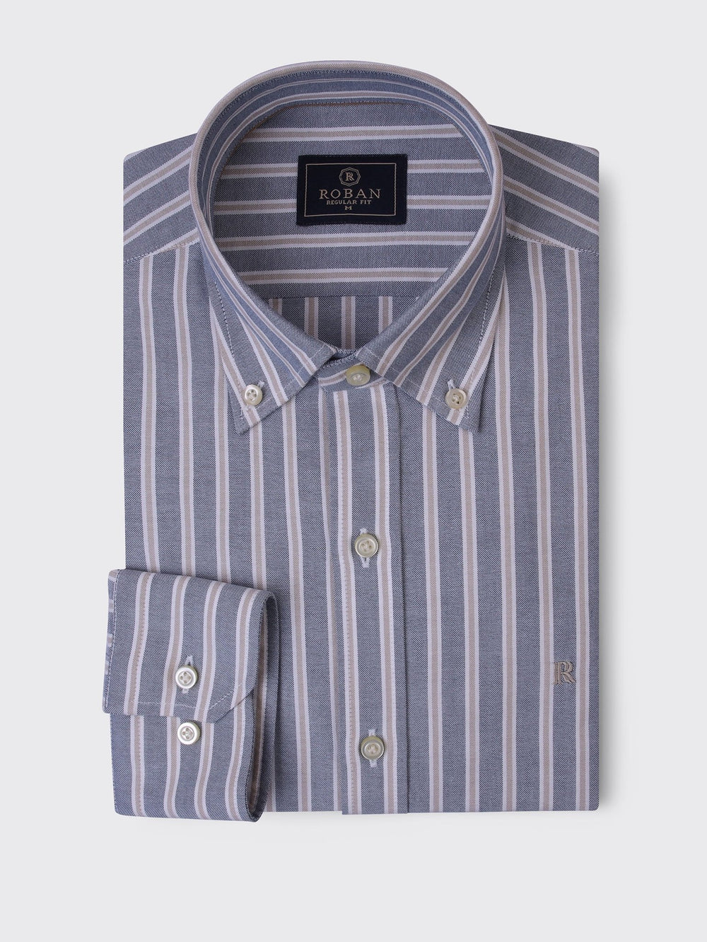 STRIBED WASHED OXFORD REGULAR FIT SHIRT - Roban