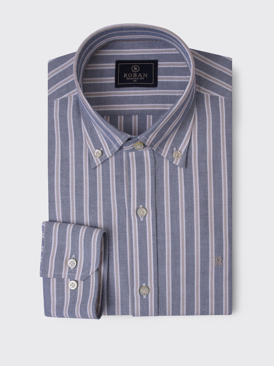 STRIBED WASHED OXFORD REGULAR FIT SHIRT - Roban