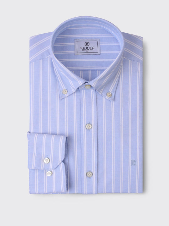 STRIBED WASHED OXFORD REGULAR FIT SHIRT - Roban
