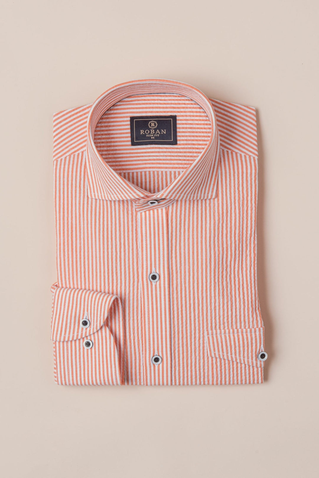 STRIPED CRINKLE - RIBBED COTTON SLIM FIT SHIRT - Roban