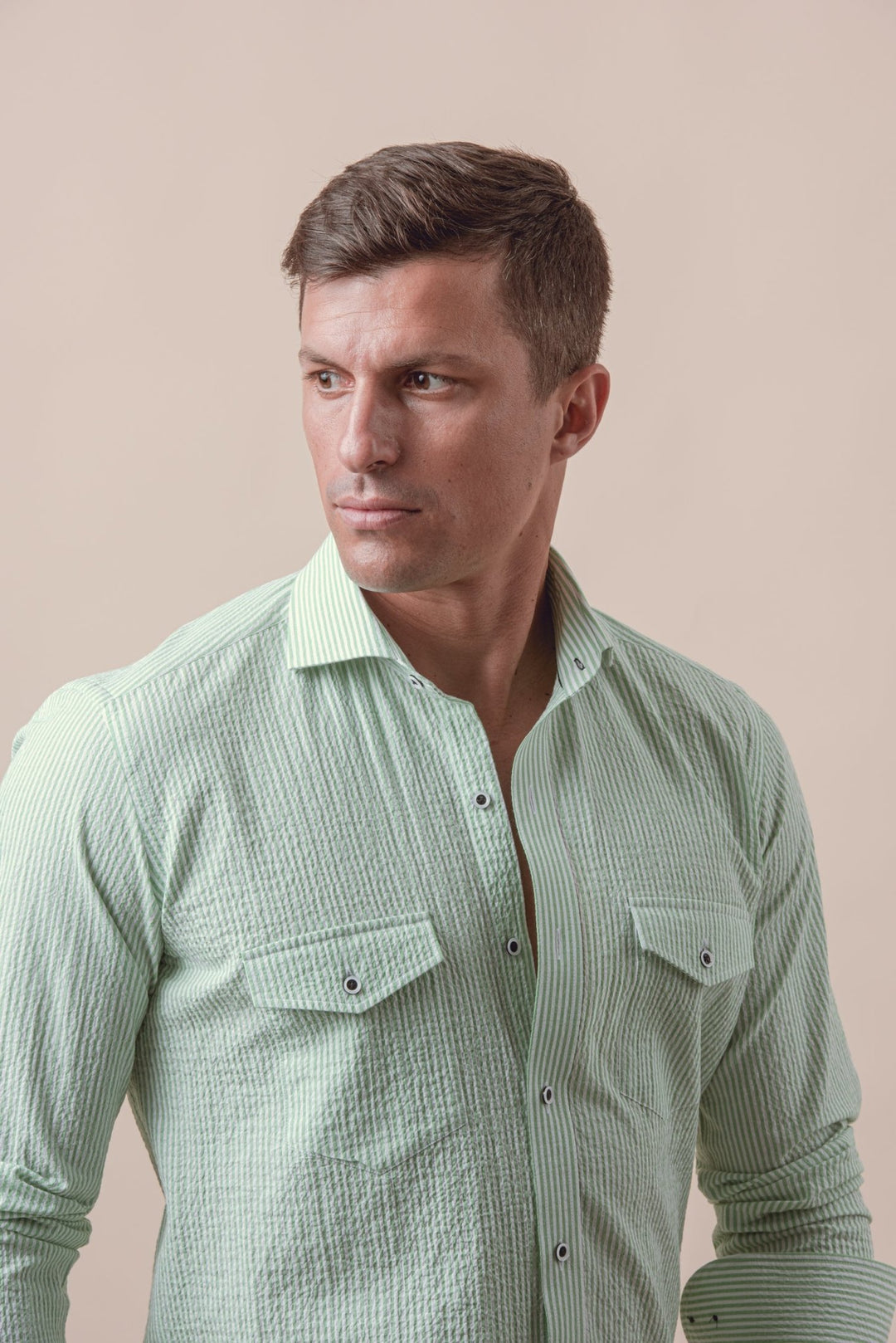 STRIPED CRINKLE - RIBBED COTTON SLIM FIT SHIRT - Roban
