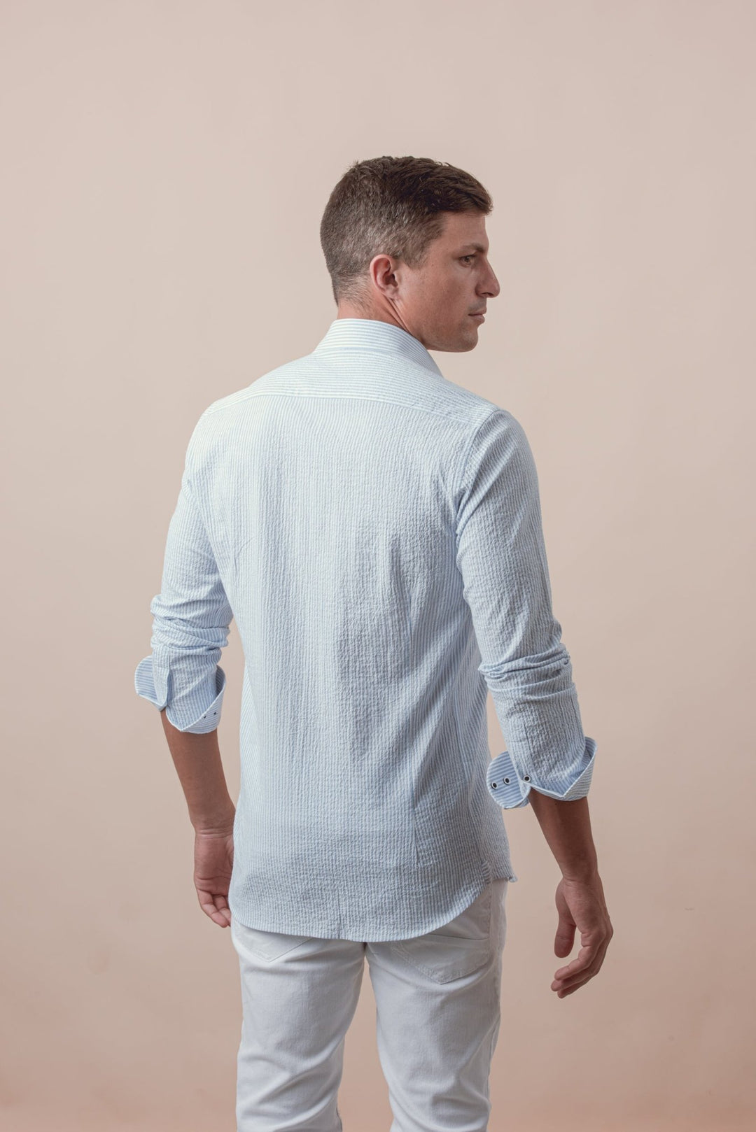 STRIPED CRINKLE - RIBBED COTTON SLIM FIT SHIRT - Roban