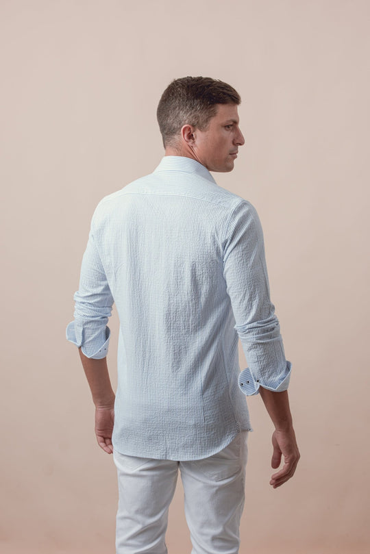 STRIPED CRINKLE - RIBBED COTTON SLIM FIT SHIRT - Roban