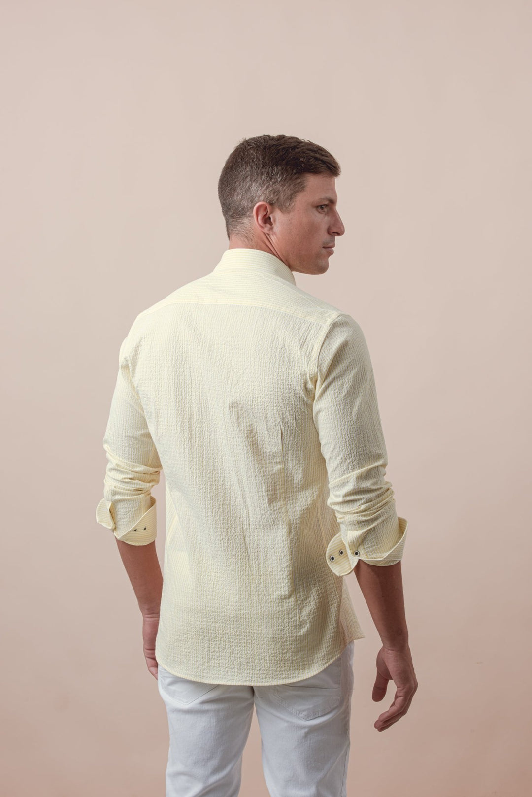 STRIPED CRINKLE - RIBBED COTTON SLIM FIT SHIRT - Roban