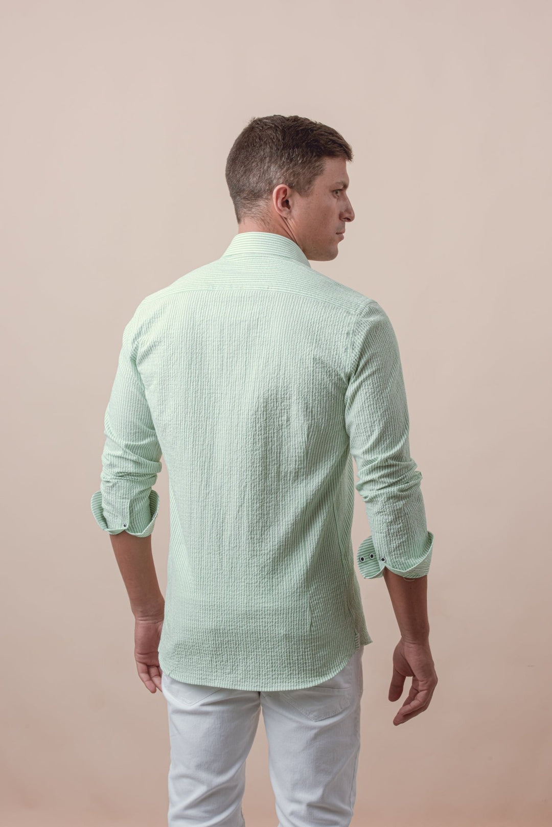 STRIPED CRINKLE - RIBBED COTTON SLIM FIT SHIRT - Roban