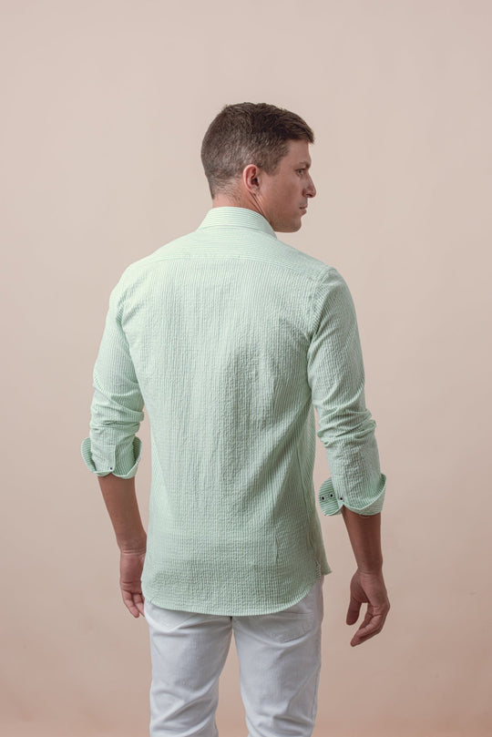 STRIPED CRINKLE - RIBBED COTTON SLIM FIT SHIRT - Roban
