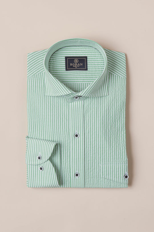 STRIPED CRINKLE - RIBBED COTTON SLIM FIT SHIRT - Roban