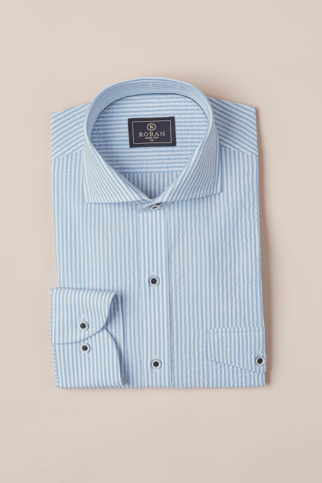 STRIPED CRINKLE - RIBBED COTTON SLIM FIT SHIRT - Roban